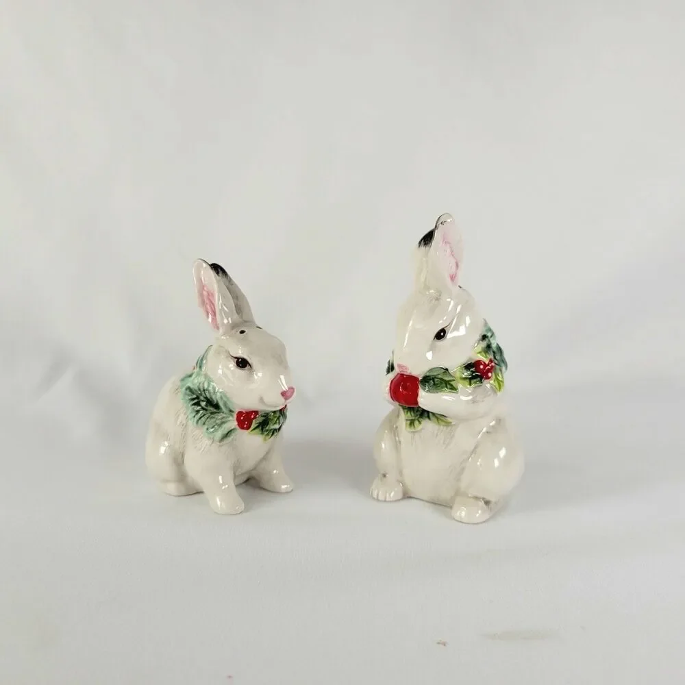 Fitz and Floyd Town & Country Bunny Rabbit Salt & Pepper Cottagecore Christmas